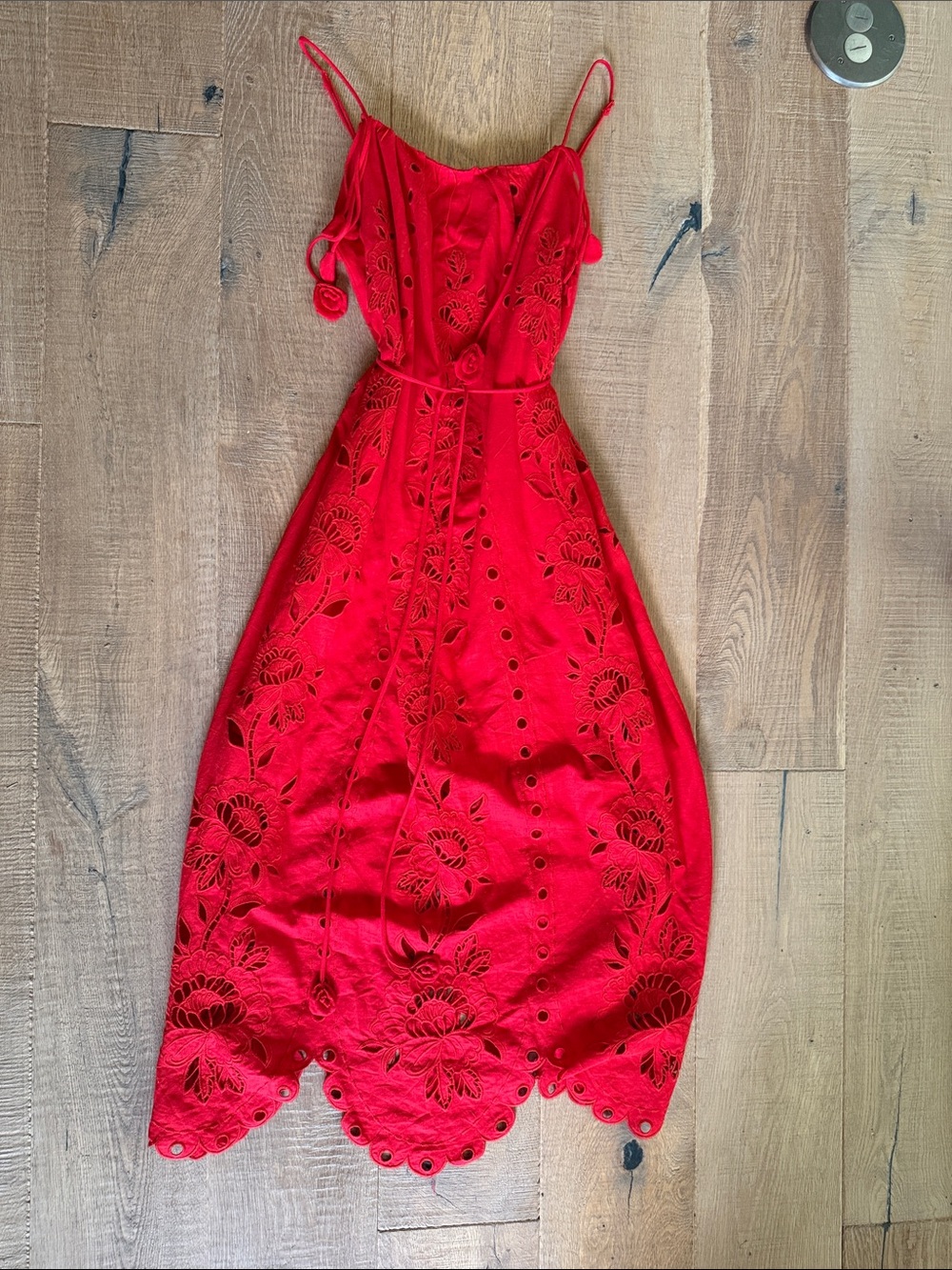FARM Rio Red Eyelet Midi Dress